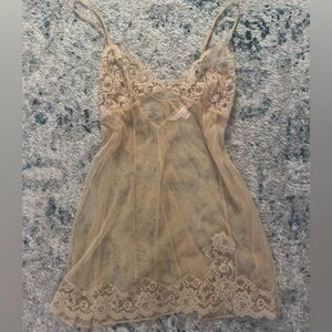Vintage Victoria's Secret Sheer Lace Slip in Nude Beige